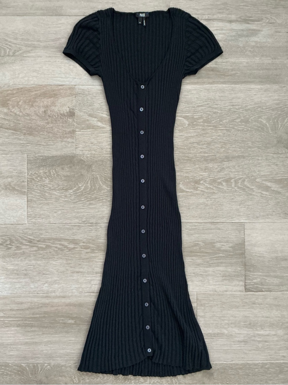 PAIGE Black Ribbed Button-Down Maxi Dress Rib Knit Anthy